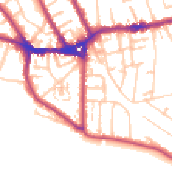 Daytime road noise heatmap for TW11 0AU