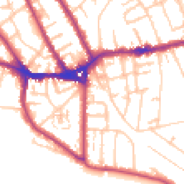 Daytime road noise heatmap for TW11 0AX