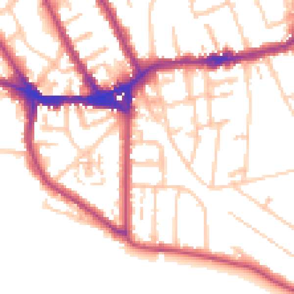 Daytime road noise heatmap for TW11 0AY
