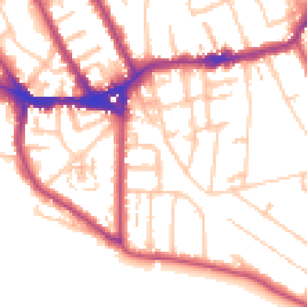 Daytime road noise heatmap for TW11 0AZ