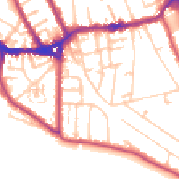 Daytime road noise heatmap for TW11 0BA