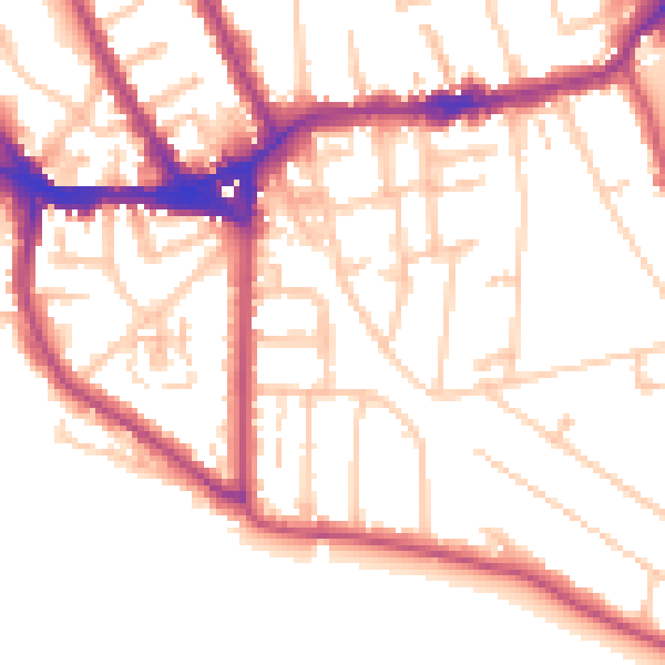 Daytime road noise heatmap for TW11 0BB