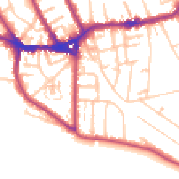 Daytime road noise heatmap for TW11 0BD