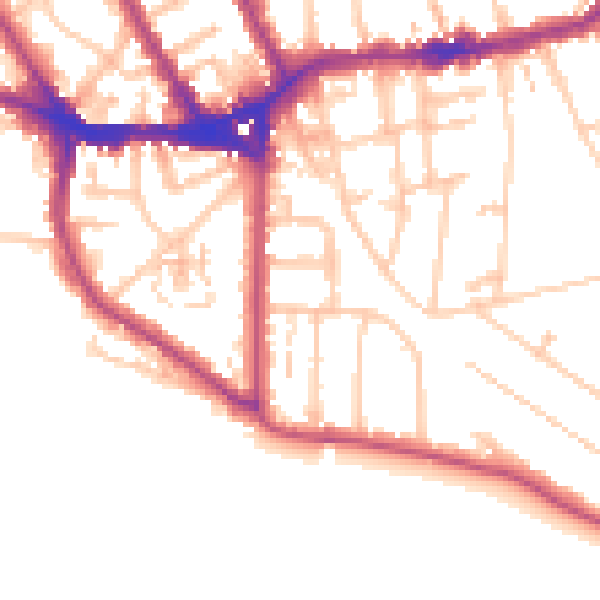 Daytime road noise heatmap for TW11 0BQ