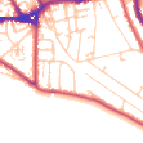 Daytime road noise heatmap for TW11 0BW