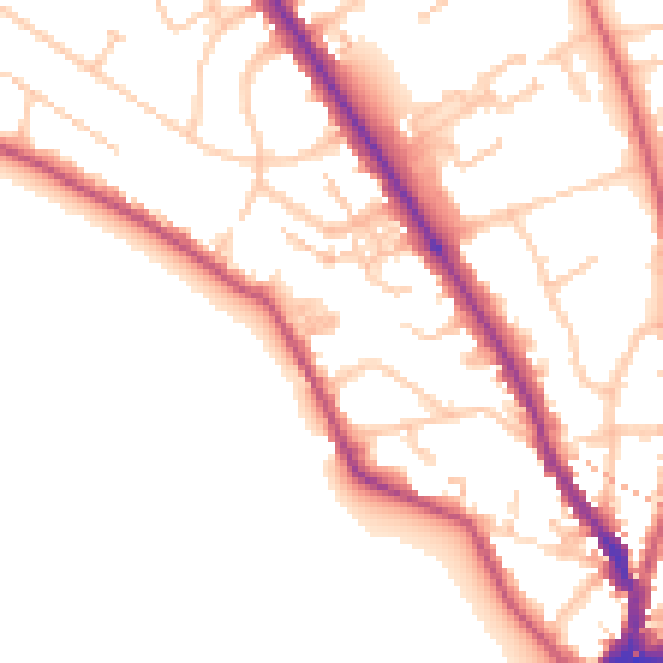 Daytime road noise heatmap for TW11 0BY
