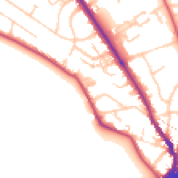 Daytime road noise heatmap for TW11 0BZ