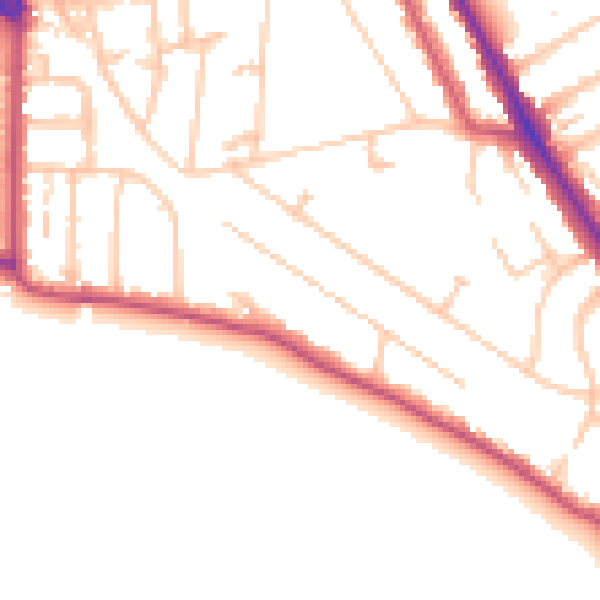 Daytime road noise heatmap for TW11 0DJ
