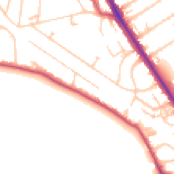 Daytime road noise heatmap for TW11 0DN