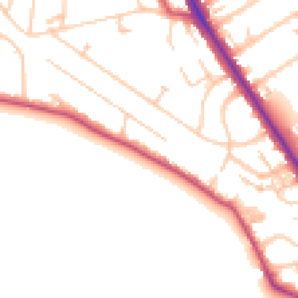 Daytime road noise heatmap for TW11 0DW