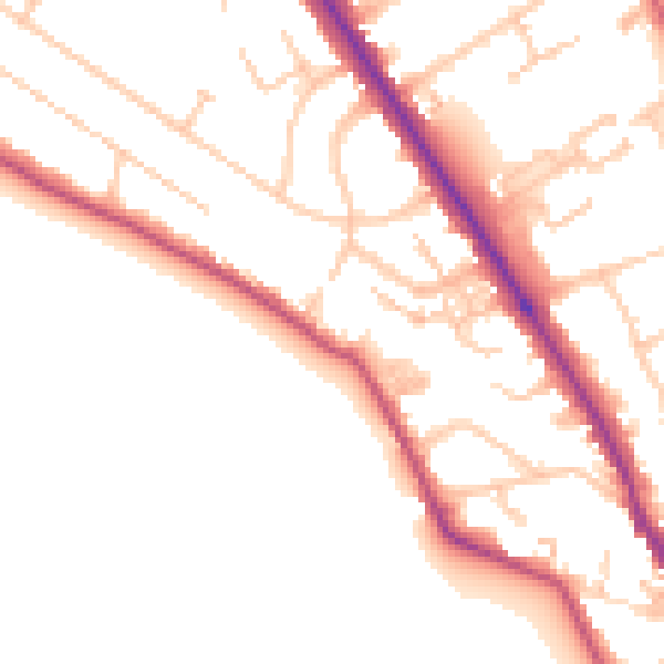 Daytime road noise heatmap for TW11 0DZ