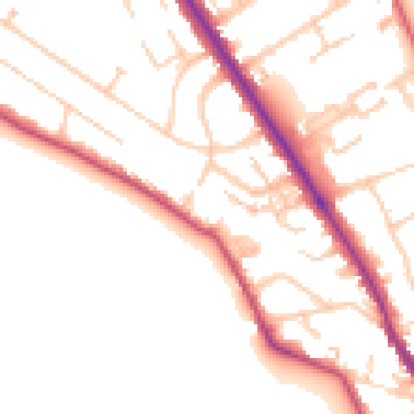 Daytime road noise heatmap for TW11 0ED