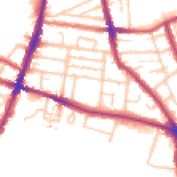 Daytime road noise heatmap for TW11 0PL