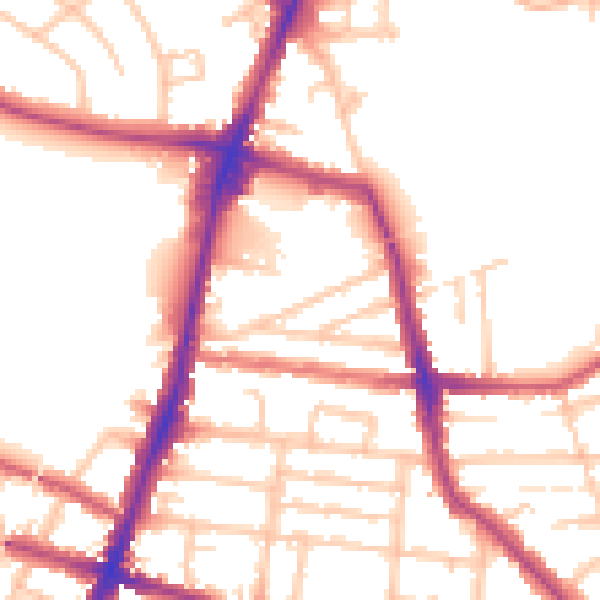 Daytime road noise heatmap for TW11 0SR