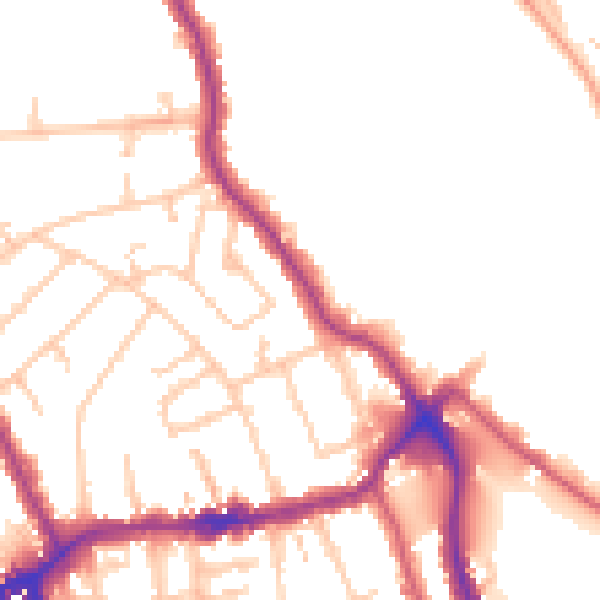 Daytime road noise heatmap for TW11 8AJ