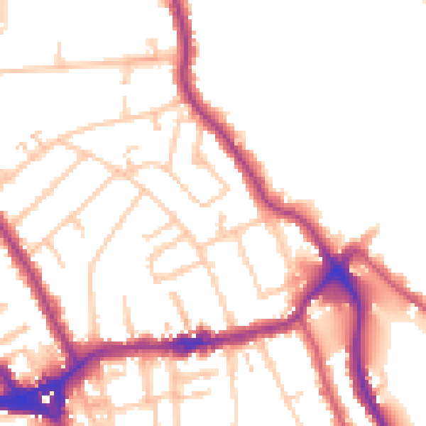 Daytime road noise heatmap for TW11 8BJ
