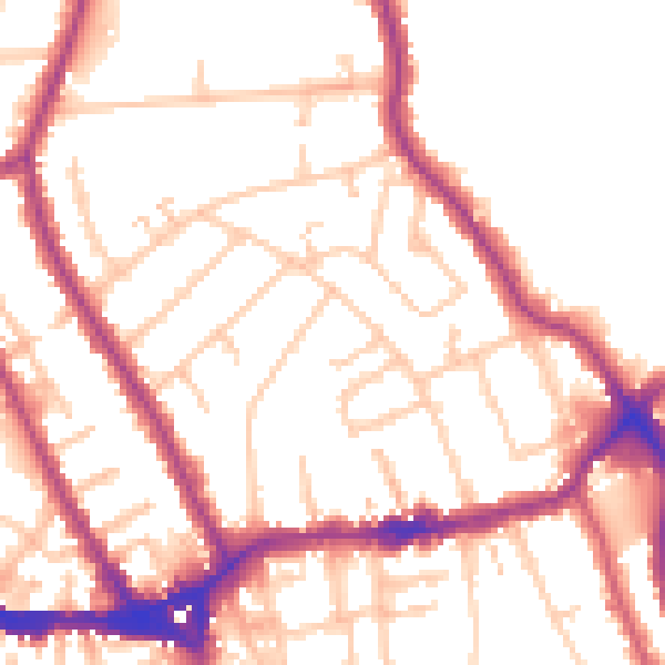 Daytime road noise heatmap for TW11 8DP