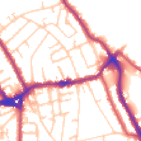 Daytime road noise heatmap for TW11 8DU