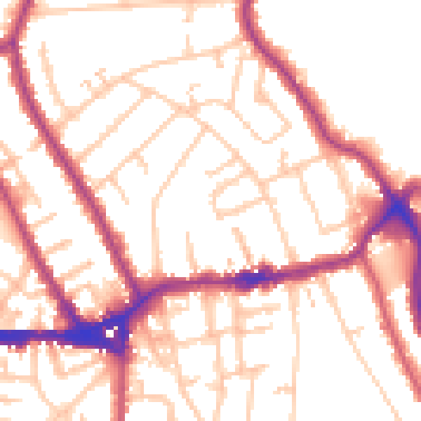 Daytime road noise heatmap for TW11 8DX