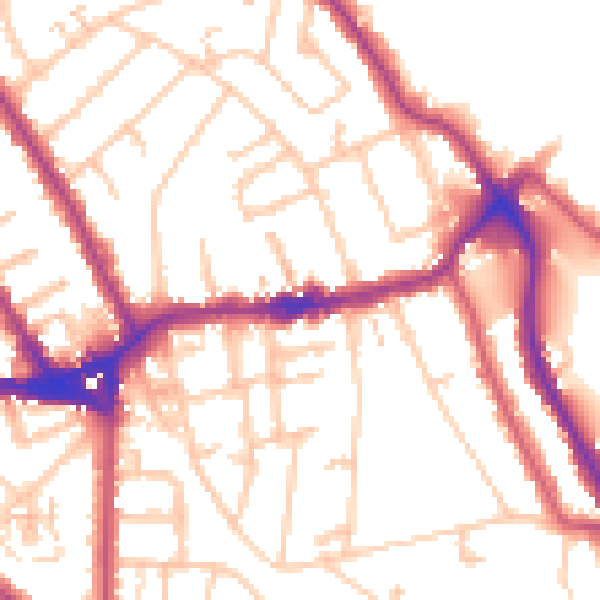 Daytime road noise heatmap for TW11 8HG