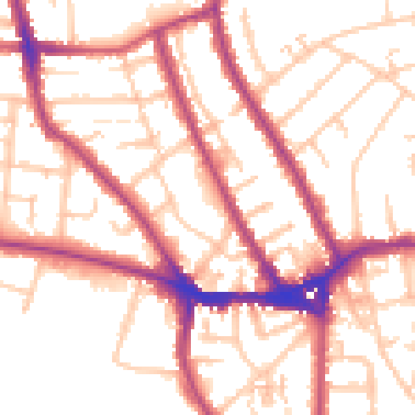 Daytime road noise heatmap for TW11 8PR