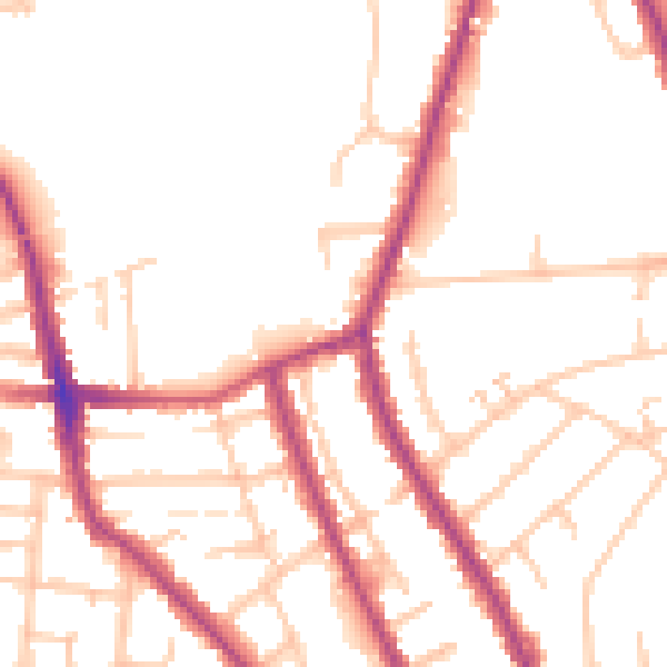 Daytime road noise heatmap for TW11 8SE