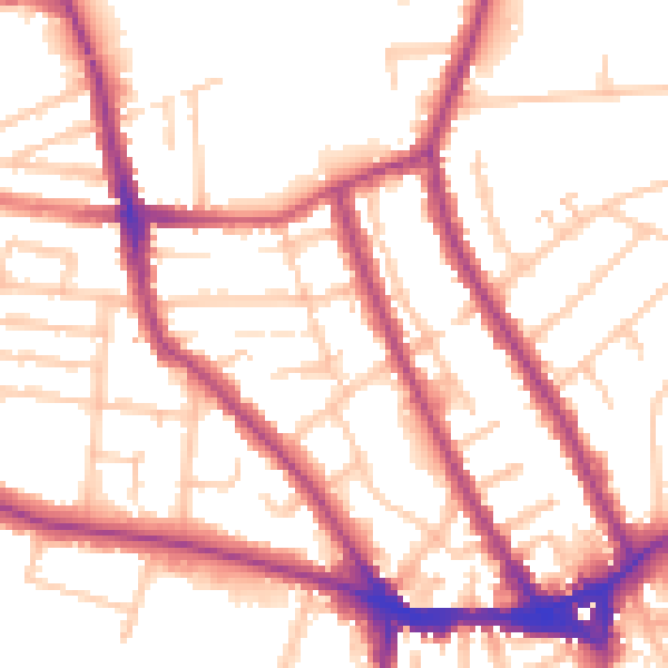 Daytime road noise heatmap for TW11 8ST