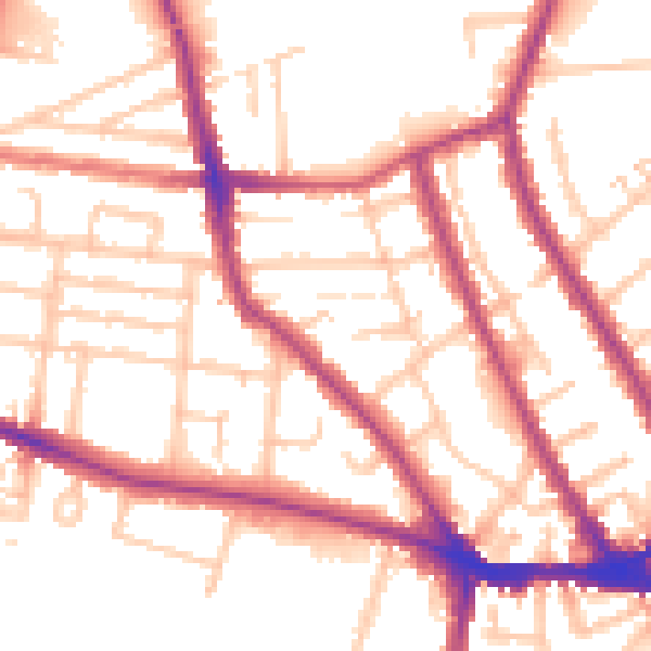 Daytime road noise heatmap for TW11 8TY