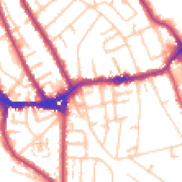 Daytime road noise heatmap for TW11 9AB