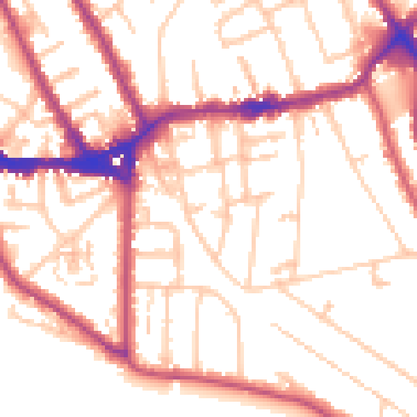 Daytime road noise heatmap for TW11 9AG