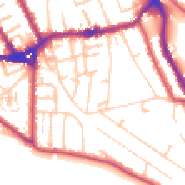 Daytime road noise heatmap for TW11 9AX