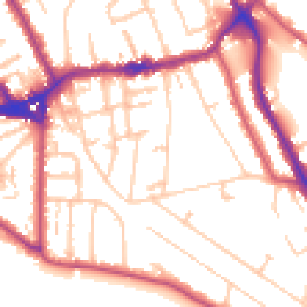Daytime road noise heatmap for TW11 9BH