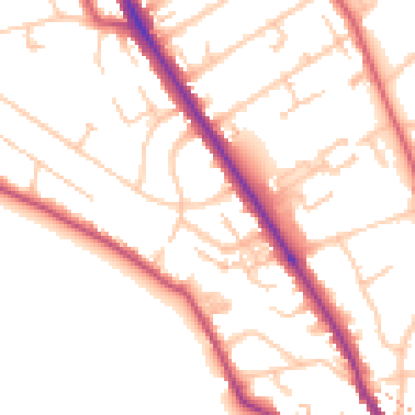 Daytime road noise heatmap for TW11 9DJ