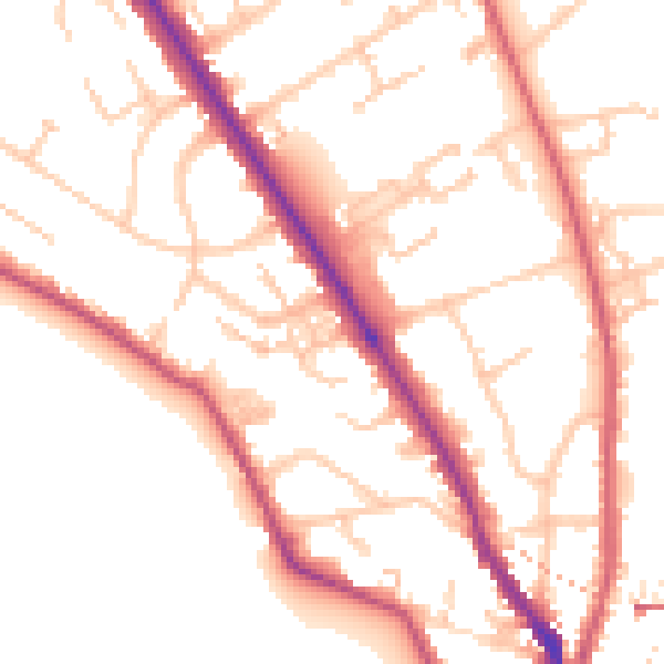 Daytime road noise heatmap for TW11 9DS