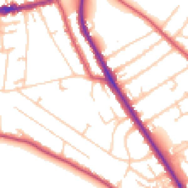 Daytime road noise heatmap for TW11 9EX