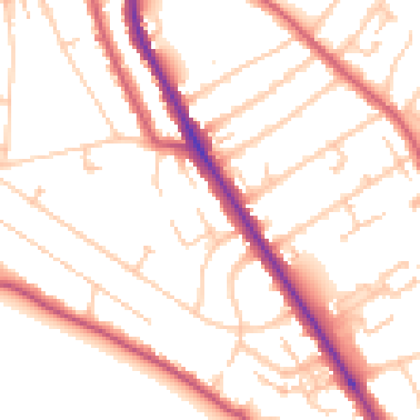 Daytime road noise heatmap for TW11 9HA