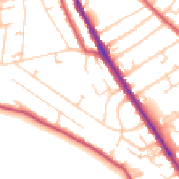 Daytime road noise heatmap for TW11 9HP