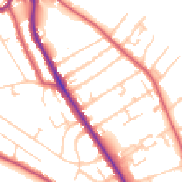 Daytime road noise heatmap for TW11 9LE