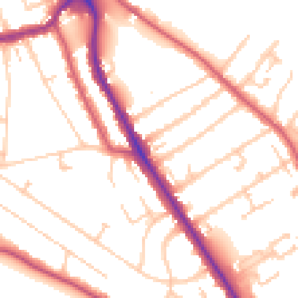 Daytime road noise heatmap for TW11 9PB