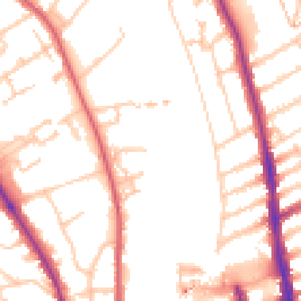 Daytime road noise heatmap for TW11 9RT