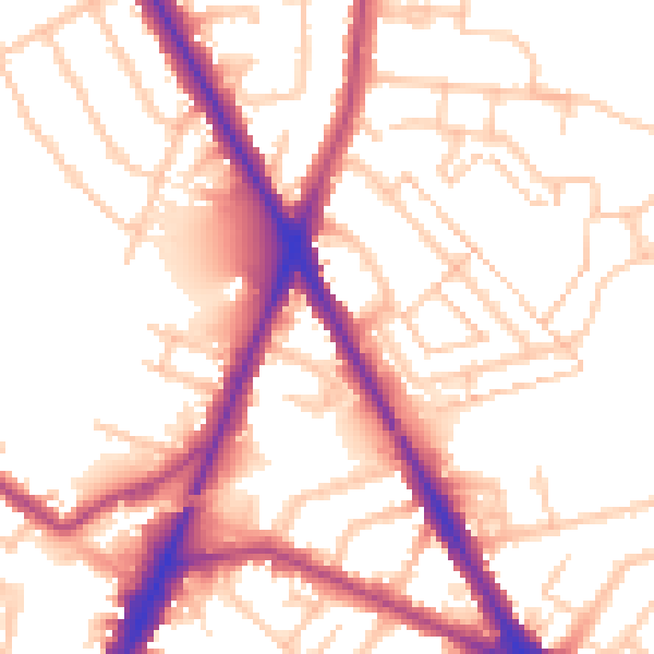 Daytime road noise heatmap for TW14 0AA