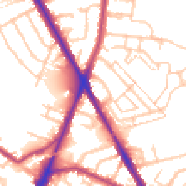 Daytime road noise heatmap for TW14 0AB