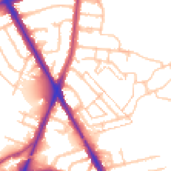 Daytime road noise heatmap for TW14 0AJ