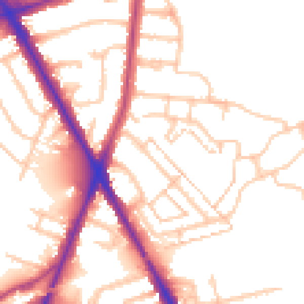 Daytime road noise heatmap for TW14 0AQ