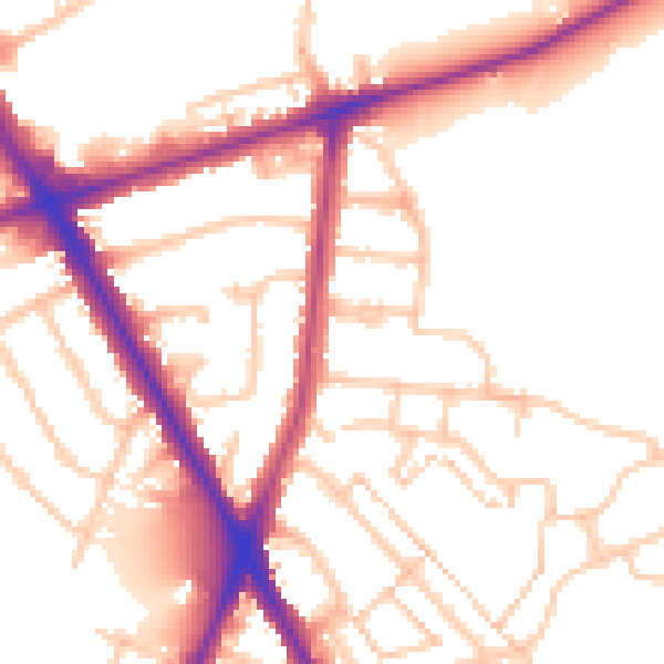 Daytime road noise heatmap for TW14 0BA