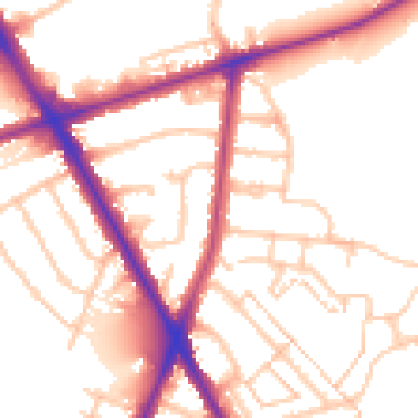 Daytime road noise heatmap for TW14 0BB
