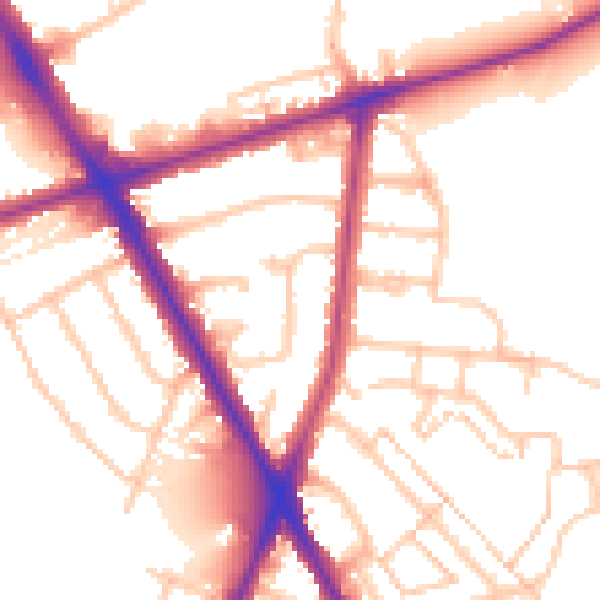 Daytime road noise heatmap for TW14 0BE