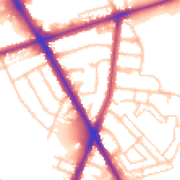 Daytime road noise heatmap for TW14 0BJ