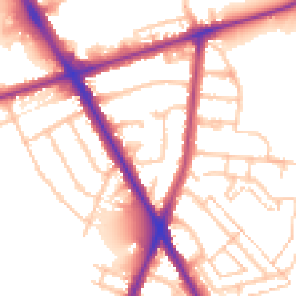 Daytime road noise heatmap for TW14 0BQ