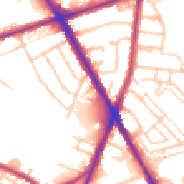 Daytime road noise heatmap for TW14 0JF